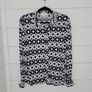 SO IT IS large black & white stretchy blouse